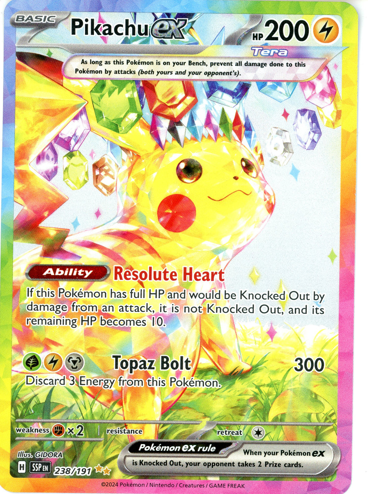 Pokemon Single: Pikachu EX 238/191- SV08 Holo NM