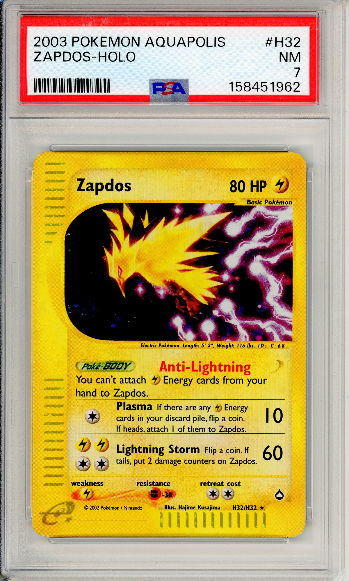 Pokemon Graded: Zapdos H32/H32 Aquapolis (2003) Holo PSA 7