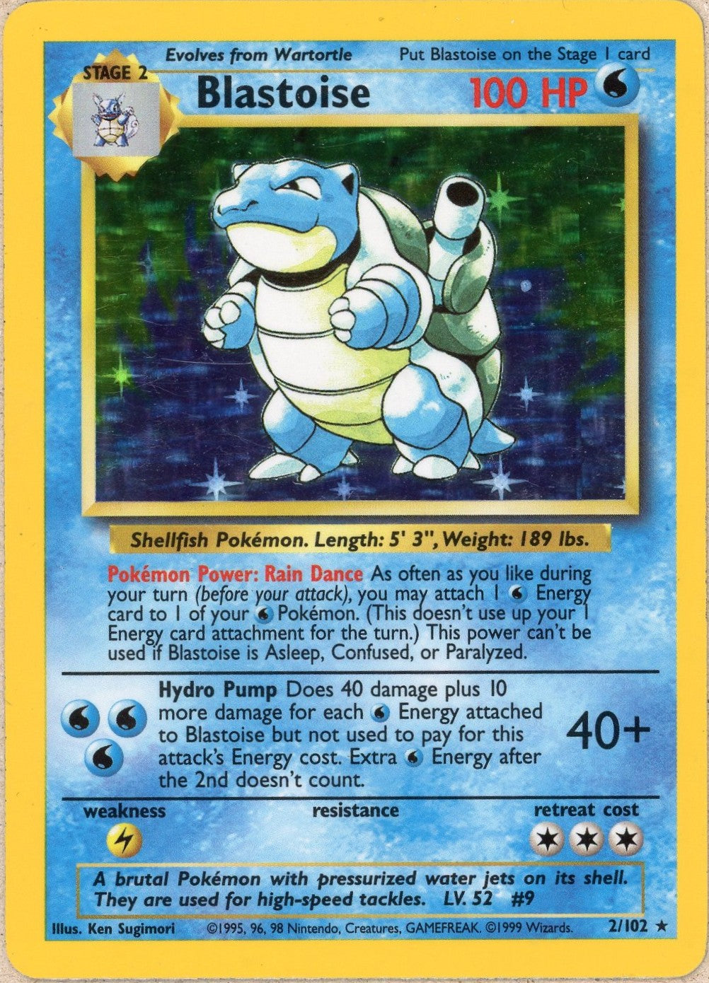 Pokemon Single: Blastoise 2/102 Base Set (1999) Holo LP