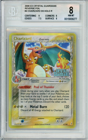 Pokemon Graded: Charizard 4/100 Crystal Guardians (2006) Reverse Foil Beckett 8