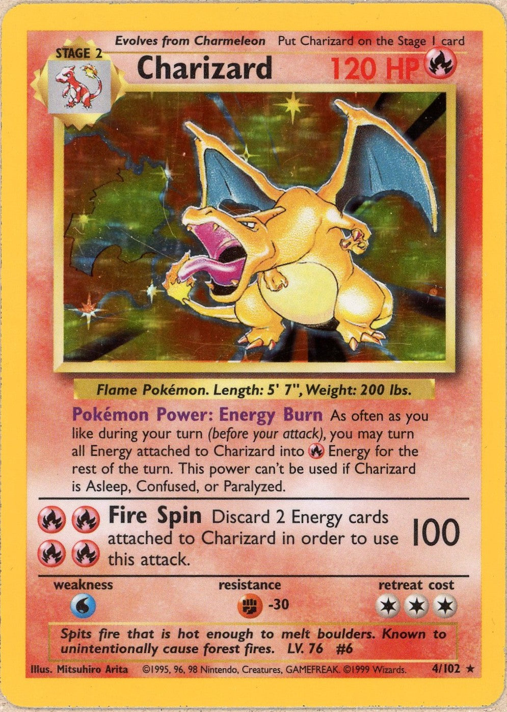Pokemon Single: Charizard 4/10 Base Set (1999) Holo MP