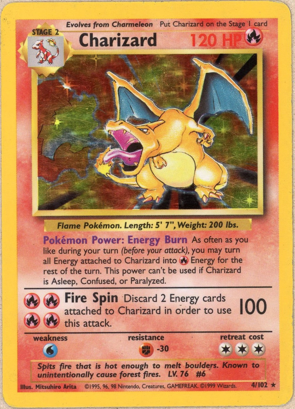 Pokemon Single: Charizard 4/102 Base Set (1999) Holo DMG – Double