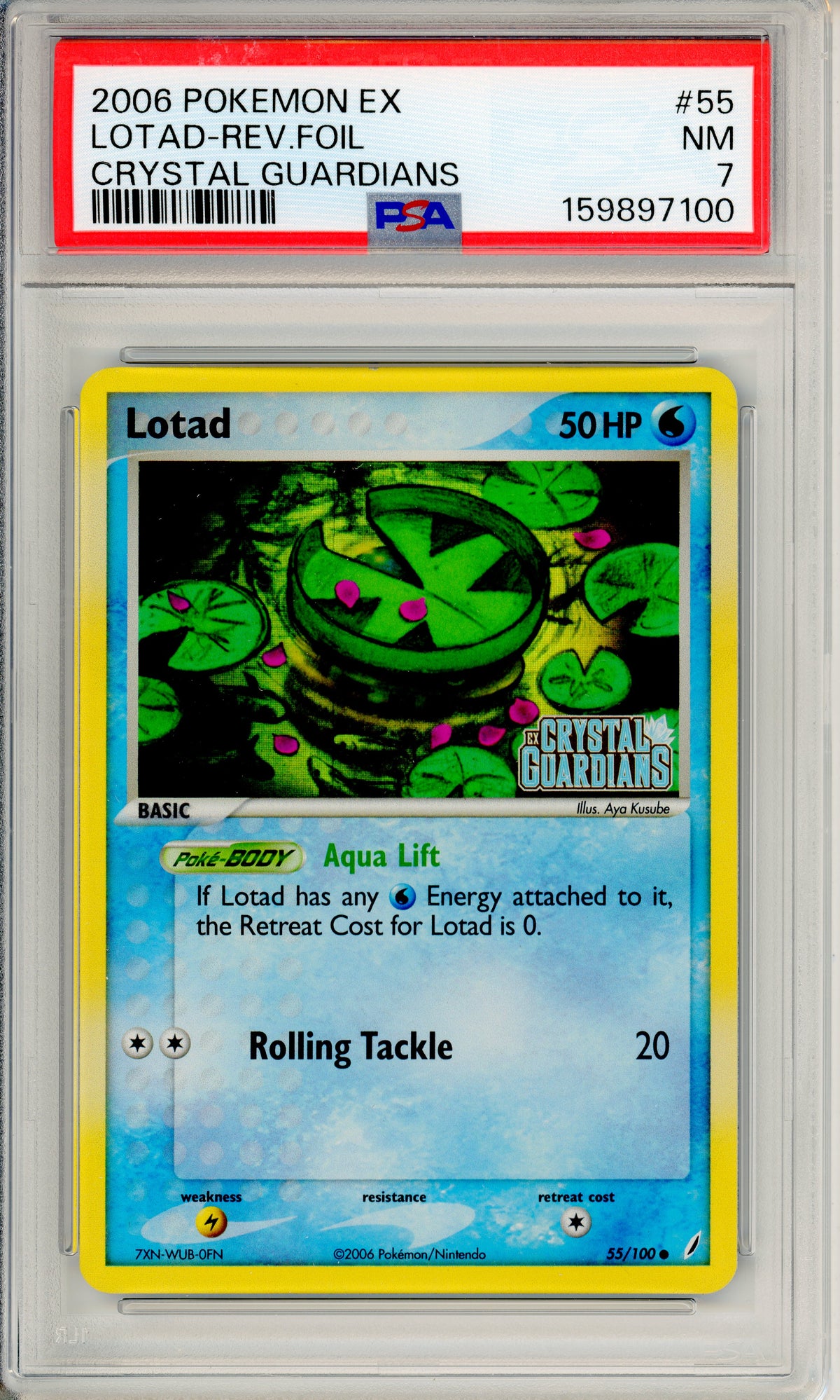 Pokemon Graded: Lotad 55/100 Crystal Gaurdians (2006) Reverse Foil PSA 7