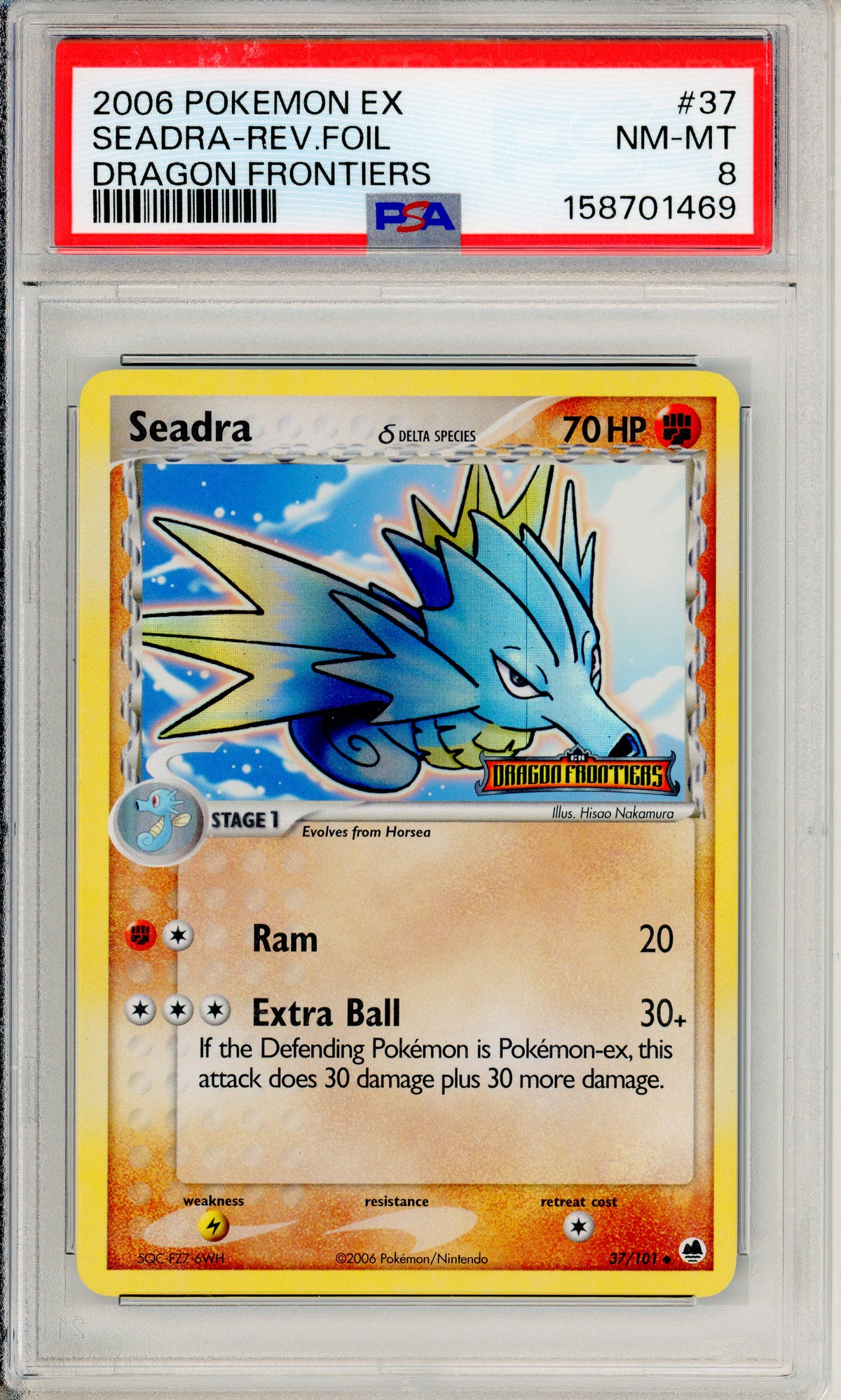 Pokemon Graded: Seadra 37/101 Dragon Frontiers (2006) Reverse Foil PSA 8