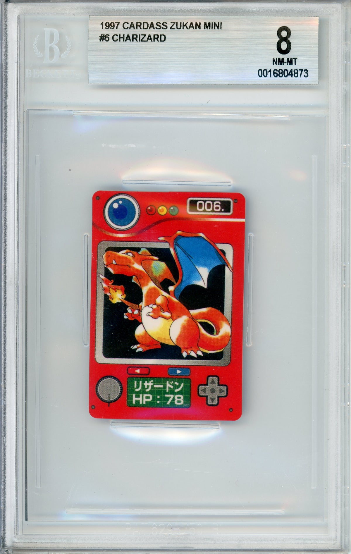 Pokemon Graded: Charizard #6 Carddass Zokan Mini (1997) Beckett 8