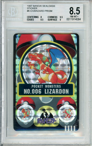 Pokemon Graded: Charizard #6 Bandai Carddass Prism Sticker (1997) Beckett 8.5