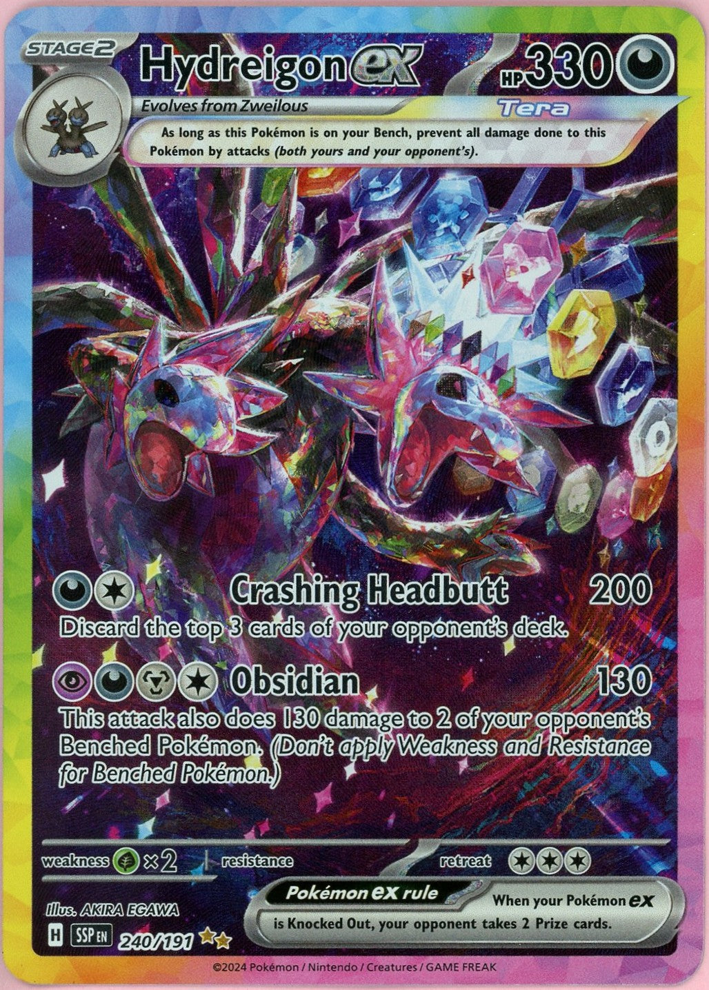 Pokemon Single: Hydreigon ex 240/191 Surging Sparks (2024) SIR Holo NM