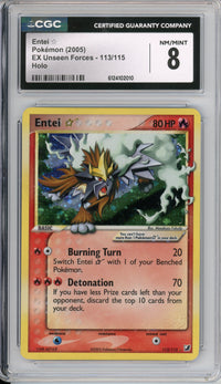 Pokemon Graded: Entei Gold Star 113/115 EX Unseen Forces (2005) Holo CGC 8