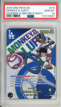 One Piece Graded: Monkey D. Luffy #10 Dodgers x OP Night (2025) PSA 10