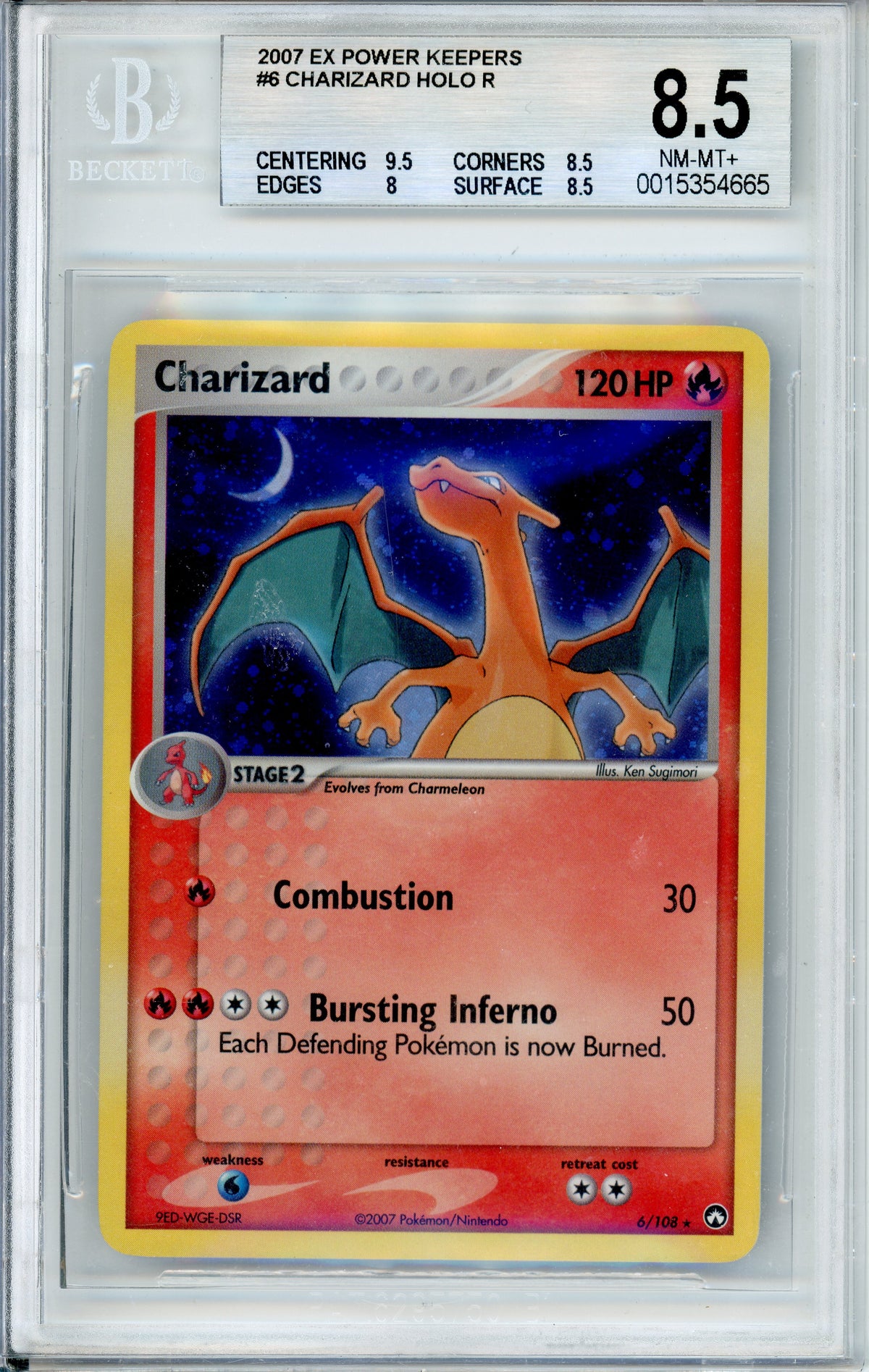 Pokemon Graded: Charizard 6/108 EX Power Keepers (2007) Holo Beckett 8.5