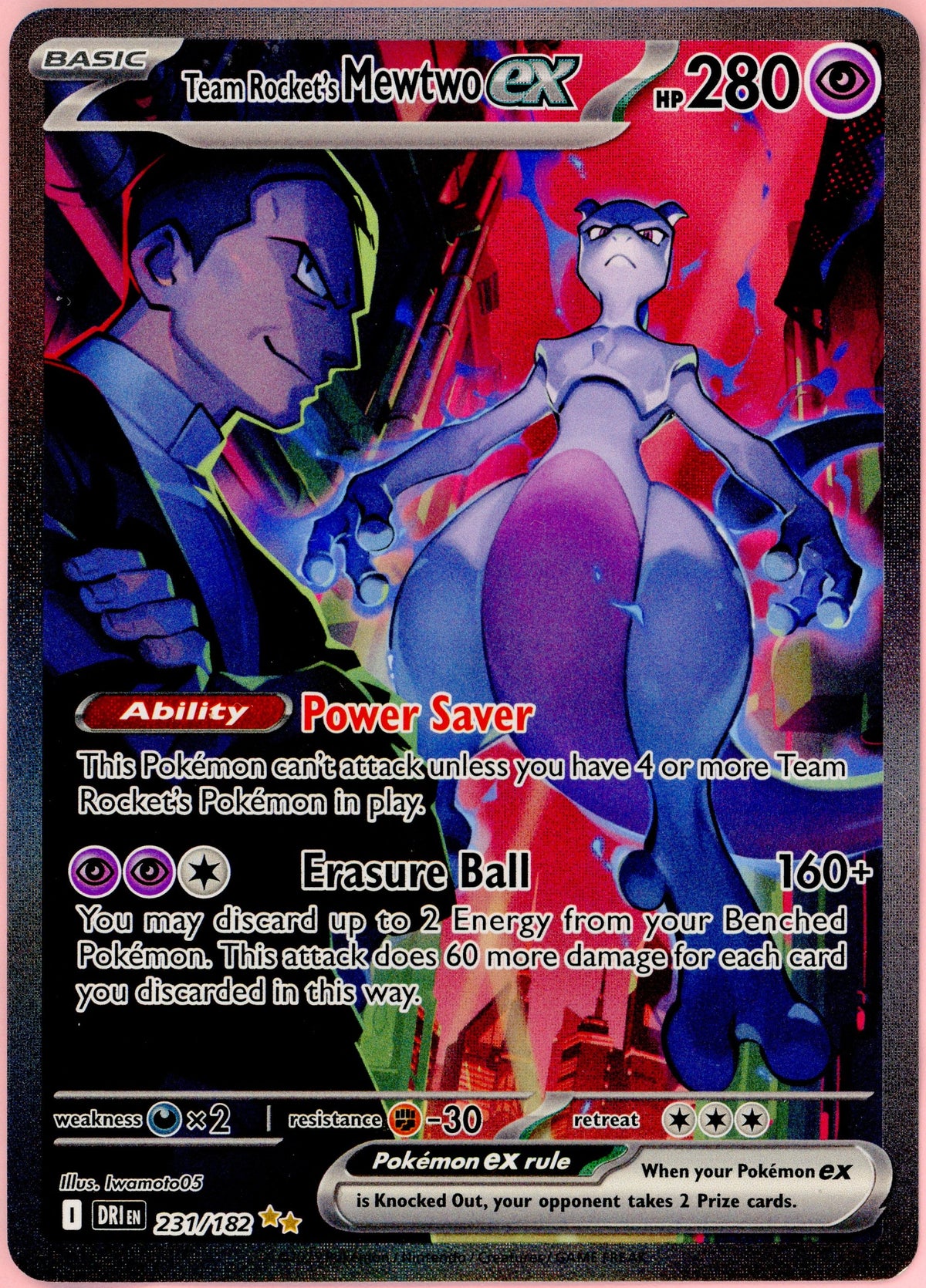 Pokemon Single: Team Rocket's Mewtwo ex 231/182 Destined Rivals (2025) SIR NM