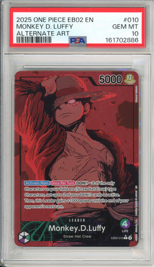 One Piece Graded: Monkey D. Luffy #10 EB02 (2025) Alternate Art PSA 10