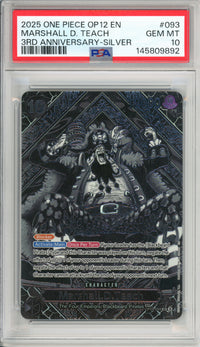 One Piece Graded: Marshall D. Teach #93 OP12 3rd Anniversary Silver (2025) PSA 10