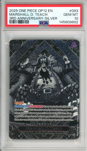 One Piece Graded: Marshall D. Teach #93 OP12 3rd Anniversary Silver (2025) PSA 10