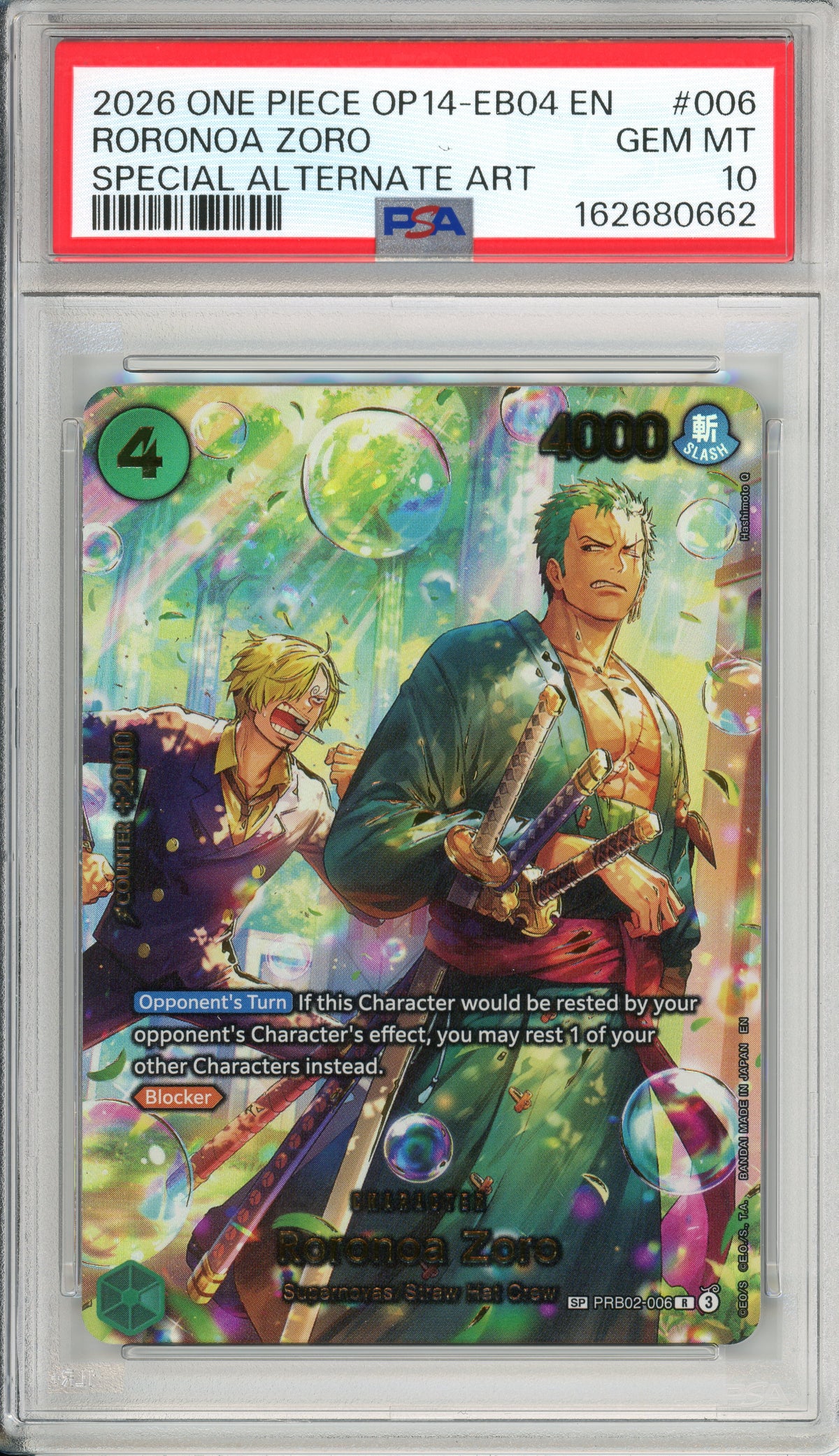 Pokemon Graded: Roronoa Zoro #6 OP14-EB04 Special Alt Art (2026) PSA 10