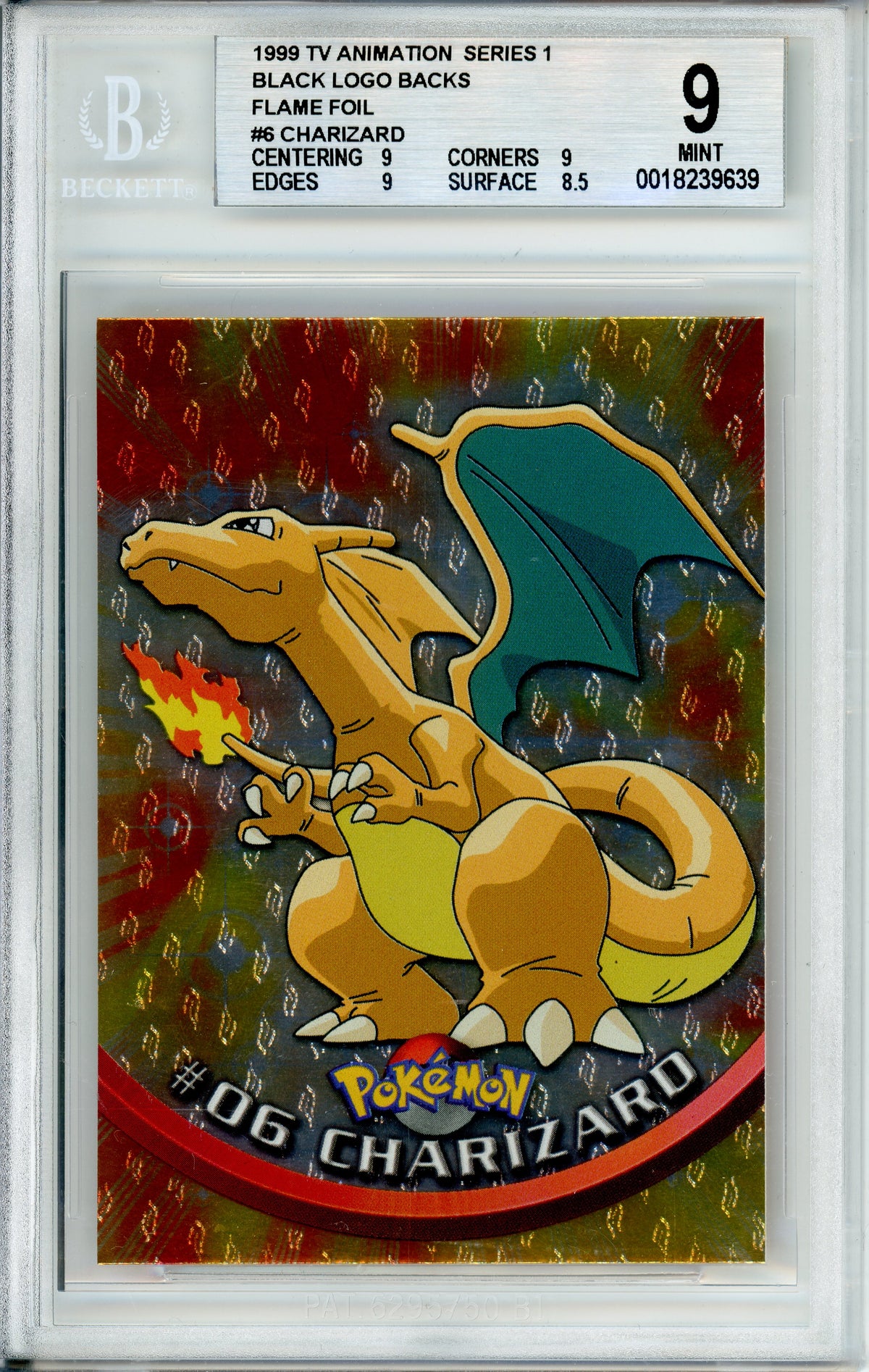 Pokemon Graded: Charizard #6 TV Animation Series 1 (1999) Flame Foil Beckett 9