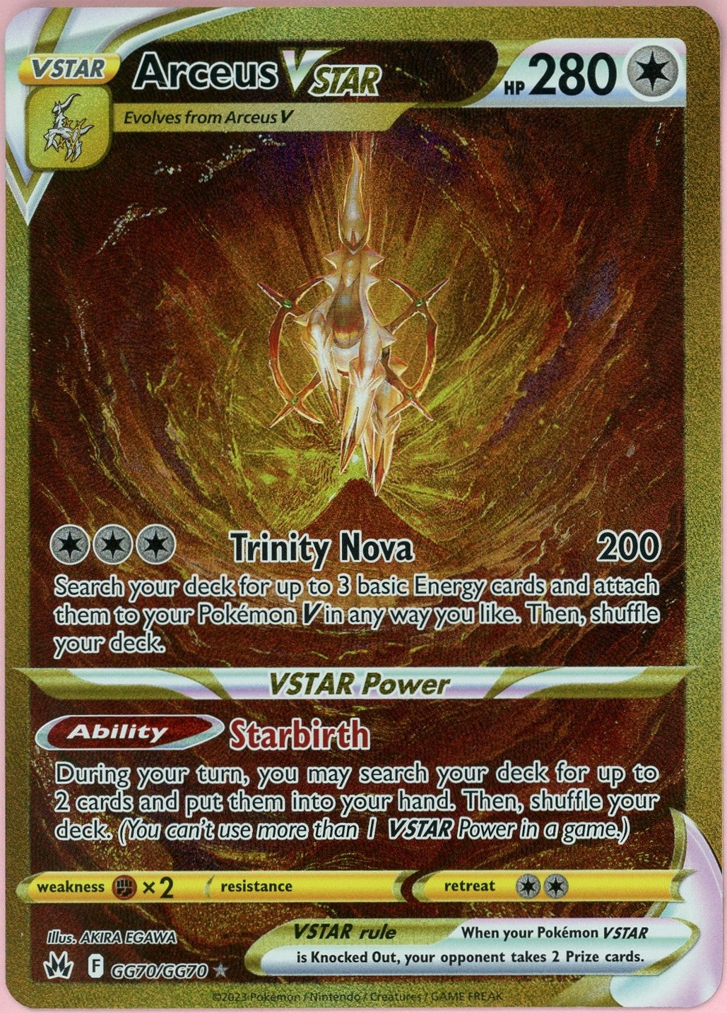 Pokemon Single: Arceus VSTAR GG70/GG70 Crown Zenith (2023) Gold Galarian Gallery NM