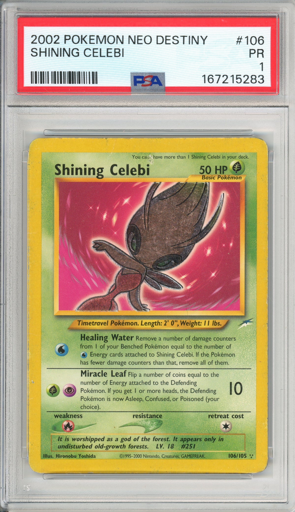Pokemon Graded: Shining Celebi 106/105 Neo Destiny (2002) Holo PSA 1