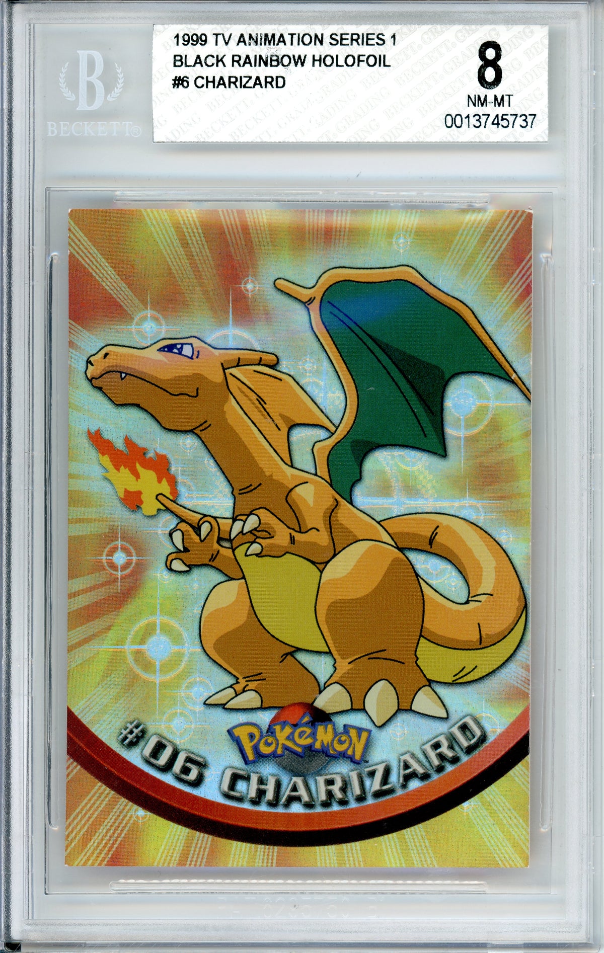 Pokemon Graded: Charizard #6 TV Animation Series 1 (1999) Rainbow Holofoil Beckett 8