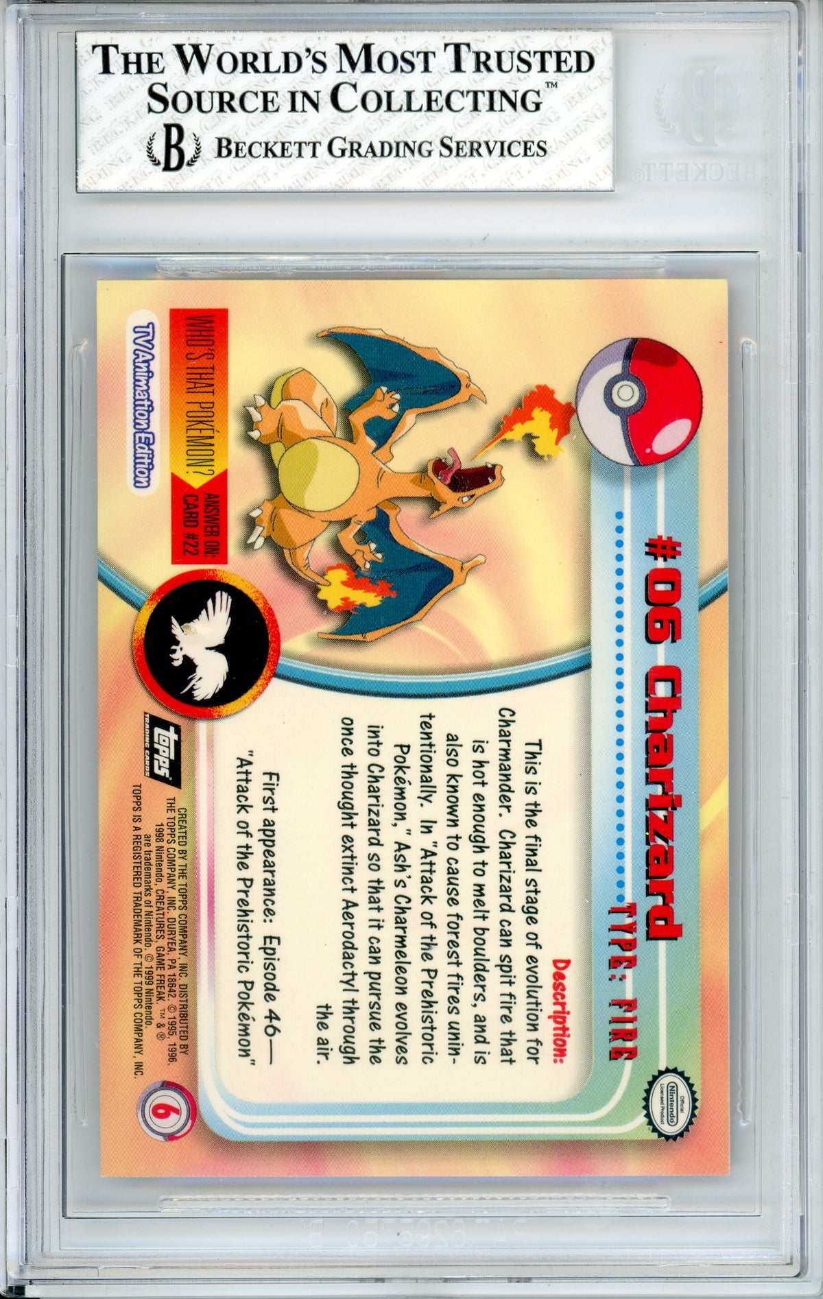 Pokemon Graded: Charizard #6 TV Animation Series 1 (1999) Rainbow Holofoil Beckett 8