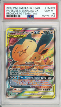 Pokemon Graded: Eevee & Snorlax GX #SM169 Tag Team Tins (2019) Full Art PSA 10