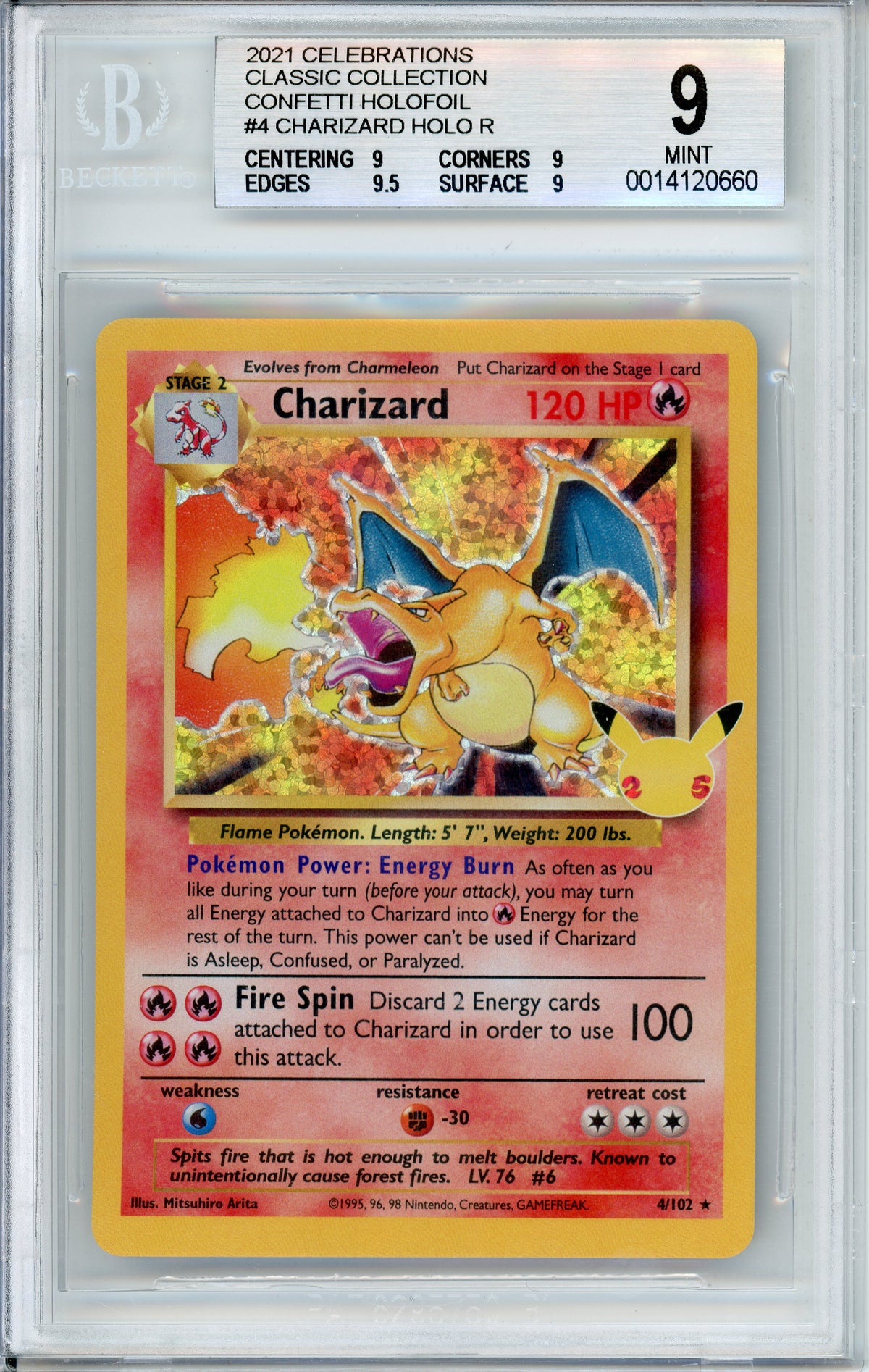 Pokemon Graded: Charizard #4 Celebrations Classic Collection (2021) Holo Beckett 9