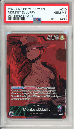 One Piece Graded: Monkey D. Luffy #10 EB02 Alternate Art (2025) PSA 10