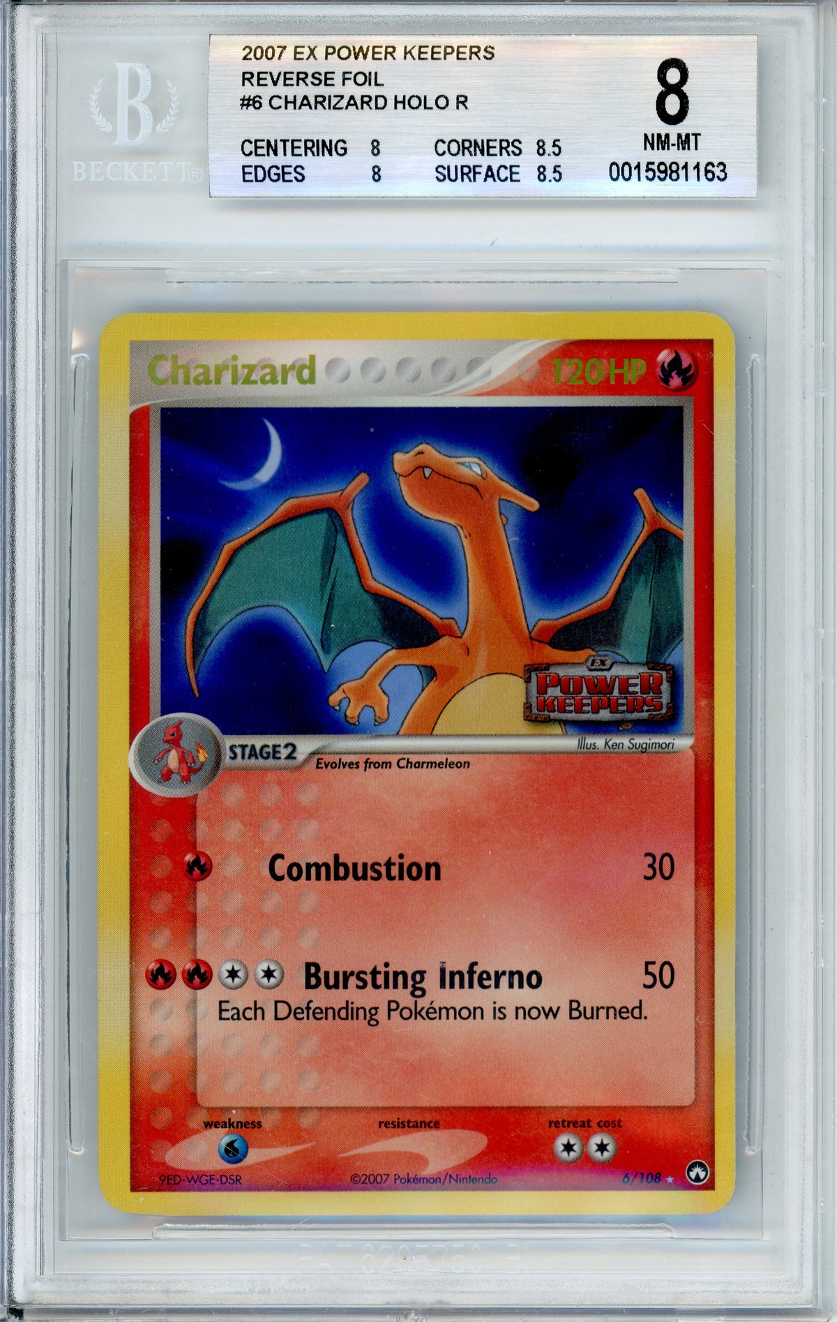 Pokemon Graded: Charizard 6/108 EX Power Keepers (2007) Beckett 8