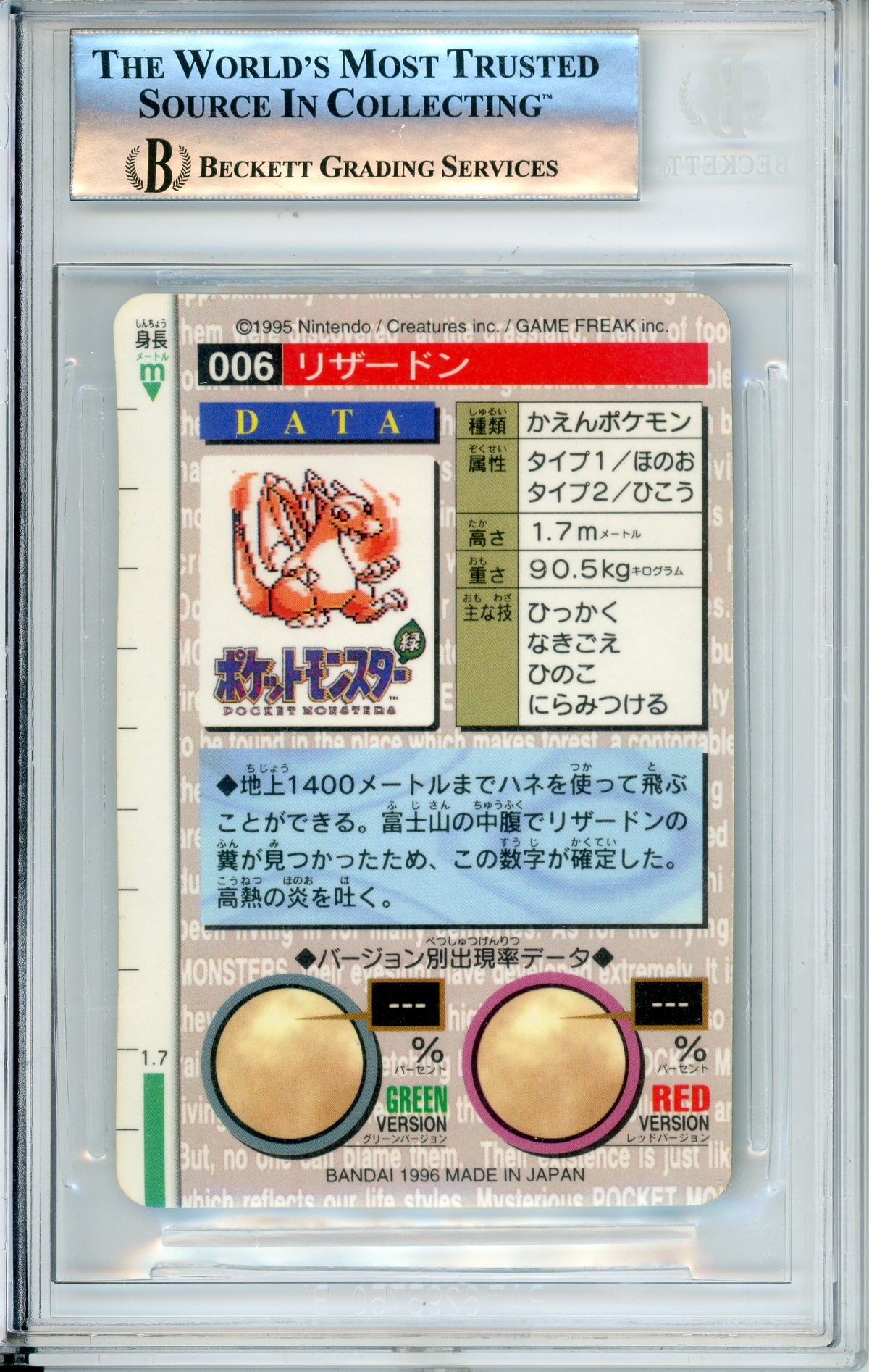 Pokemon Graded: Charizard #6 Bandai Carddass Part 1 (1996) Beckett 8.5