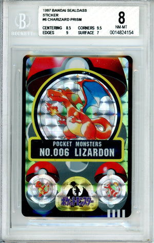 Pokemon Graded: Charizard #6 Bandai Sealdass Sticker (1997) Prism Holo Beckett 8
