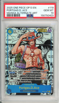 One Piece Graded: Portgas D Ace OP13-119 Manga Alt Art (2025) PSA 10