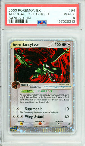 Pokemon Graded: Aerodactyl 94/100 Sandstorm (2003) Holo PSA 4