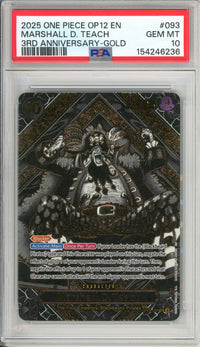 One Piece Graded: Marshall D. Teach OP12 #93 3rd Anniversary Gold (2025) PSA 10