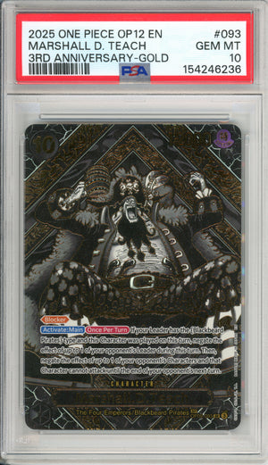 One Piece Graded: Marshall D. Teach OP12 #93 3rd Anniversary Gold (2025) PSA 10