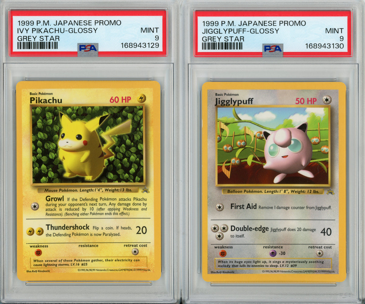 Pokemon Graded: Pikachu & Jigglypuff Glossy Grey Star Set of 2 (1999) PSA 9