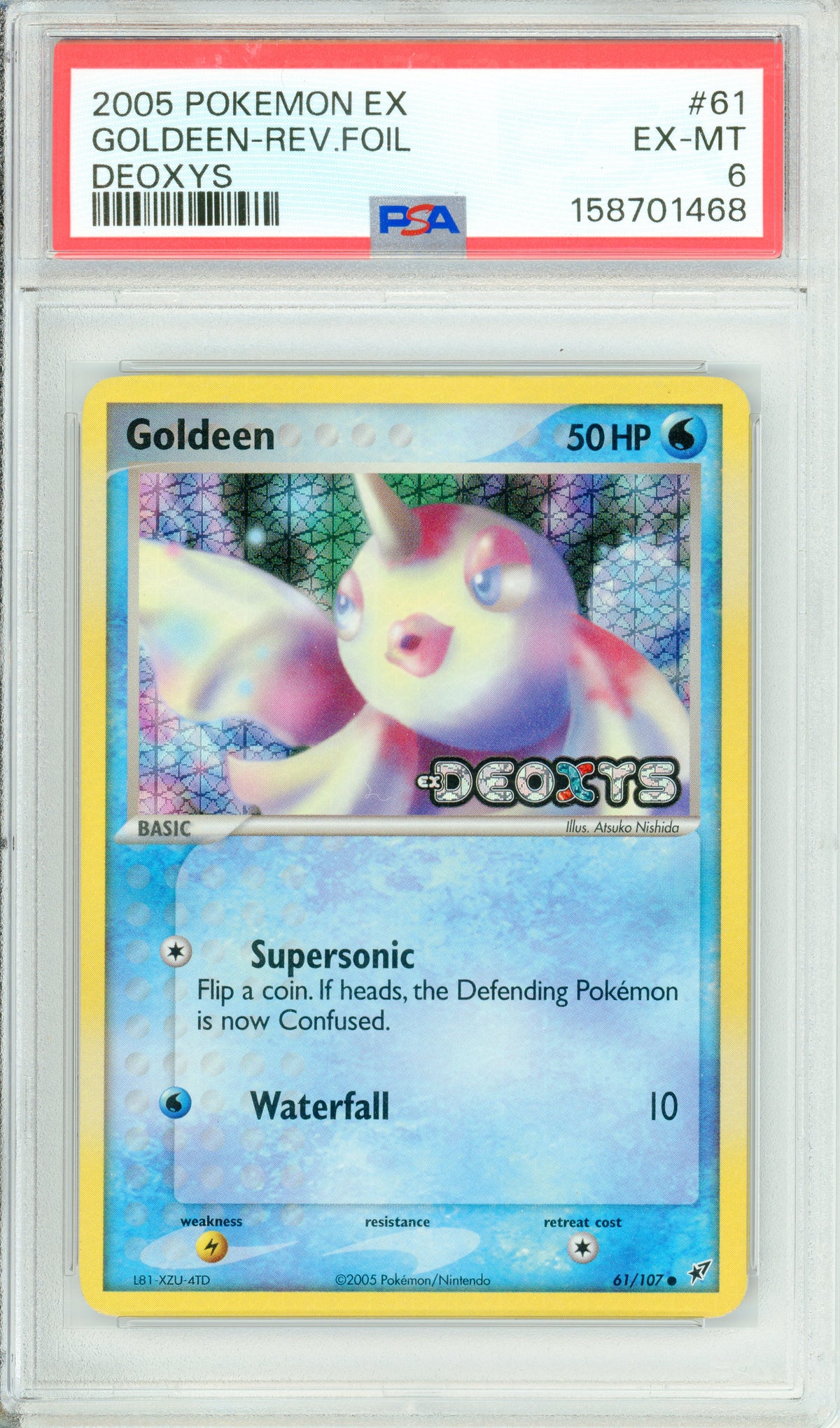 Pokemon Graded: Goldeen 61/107 EX Deoxys (2005) Rev. Foil PSA 6