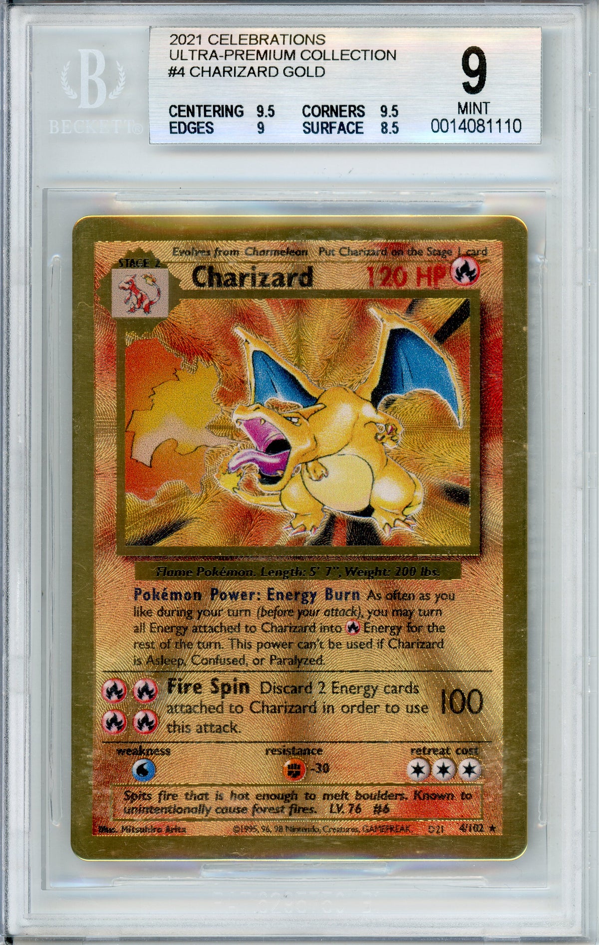 Pokemon Graded: Charizard 4/102 Ultra Premium Collection (2021) Gold Metal Beckett 9