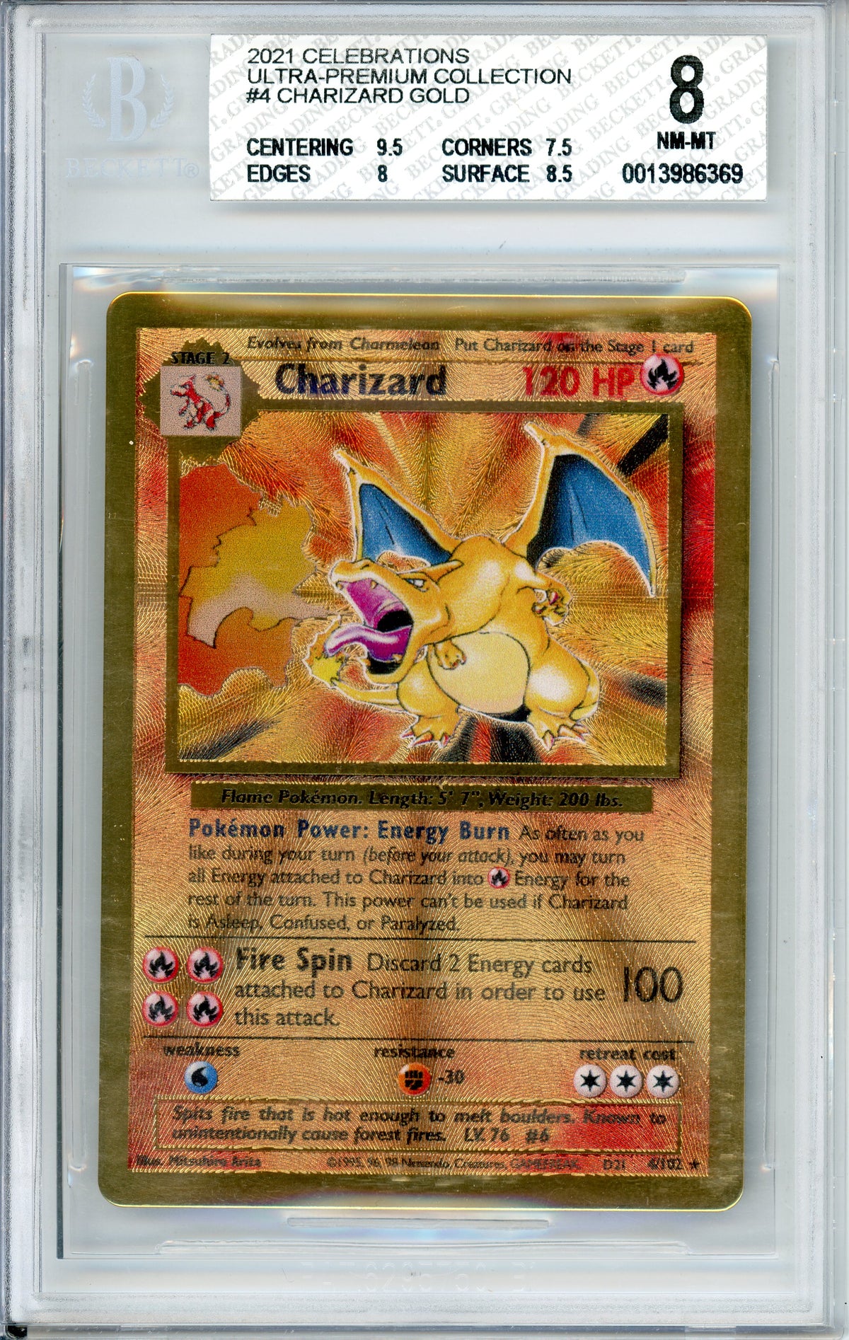 Pokemon Graded: Charizard 4/102 Ultra Premium Collection (2021) Gold Metal Beckett 8