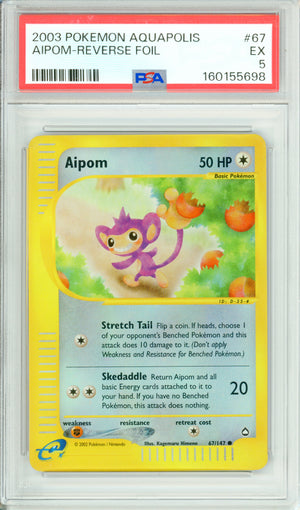 Pokemon Graded: Aipom 67/147 Aquapolis (2003) Reverse Foil PSA 5