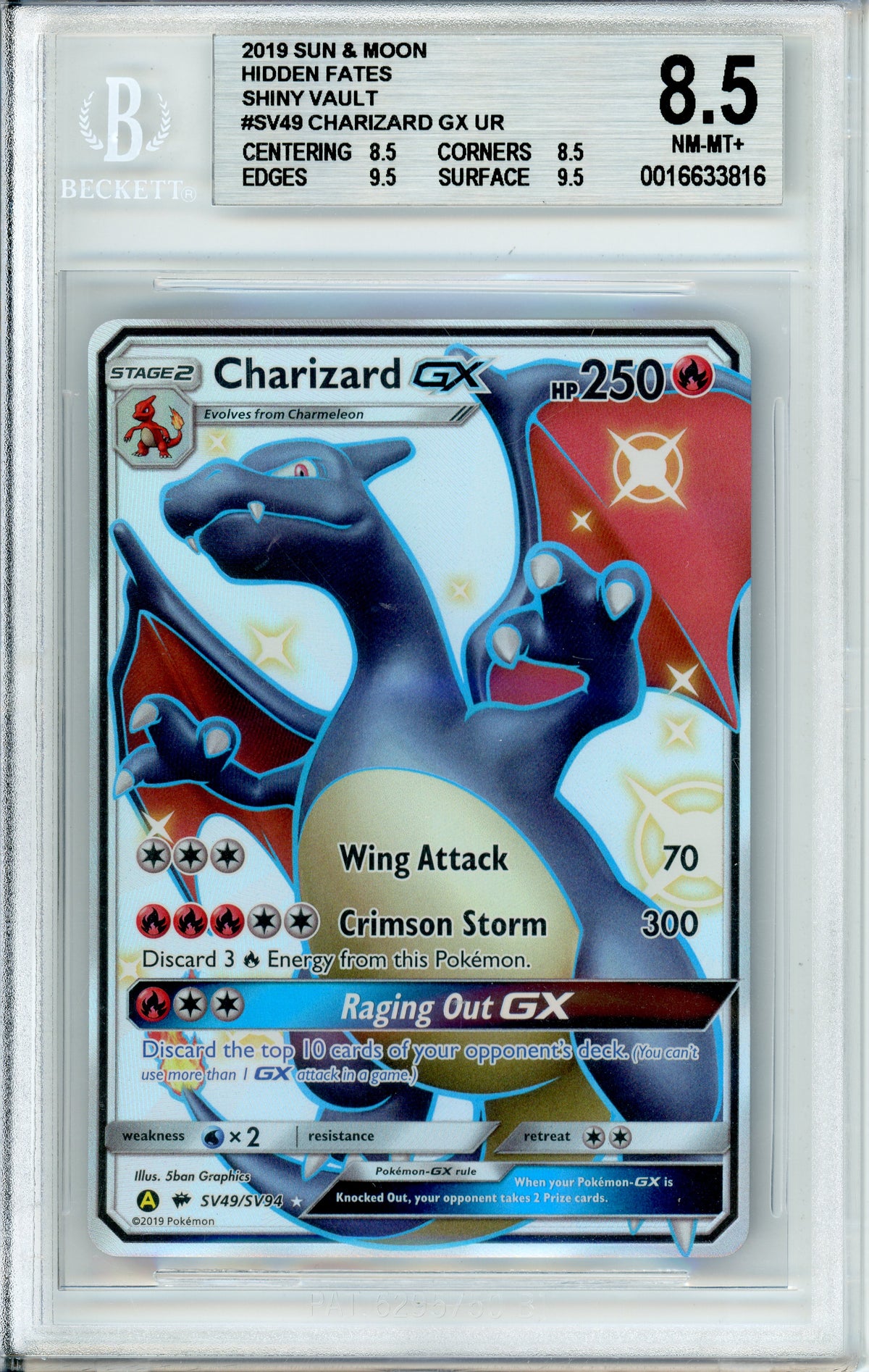 Pokemon Graded: Charizard GX SV49/SV94 Hidden Fates (2019) Beckett 8.5
