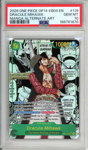 One Piece Graded: Dracule Mihawk OP14-119 Manga Alternate Art PSA 10