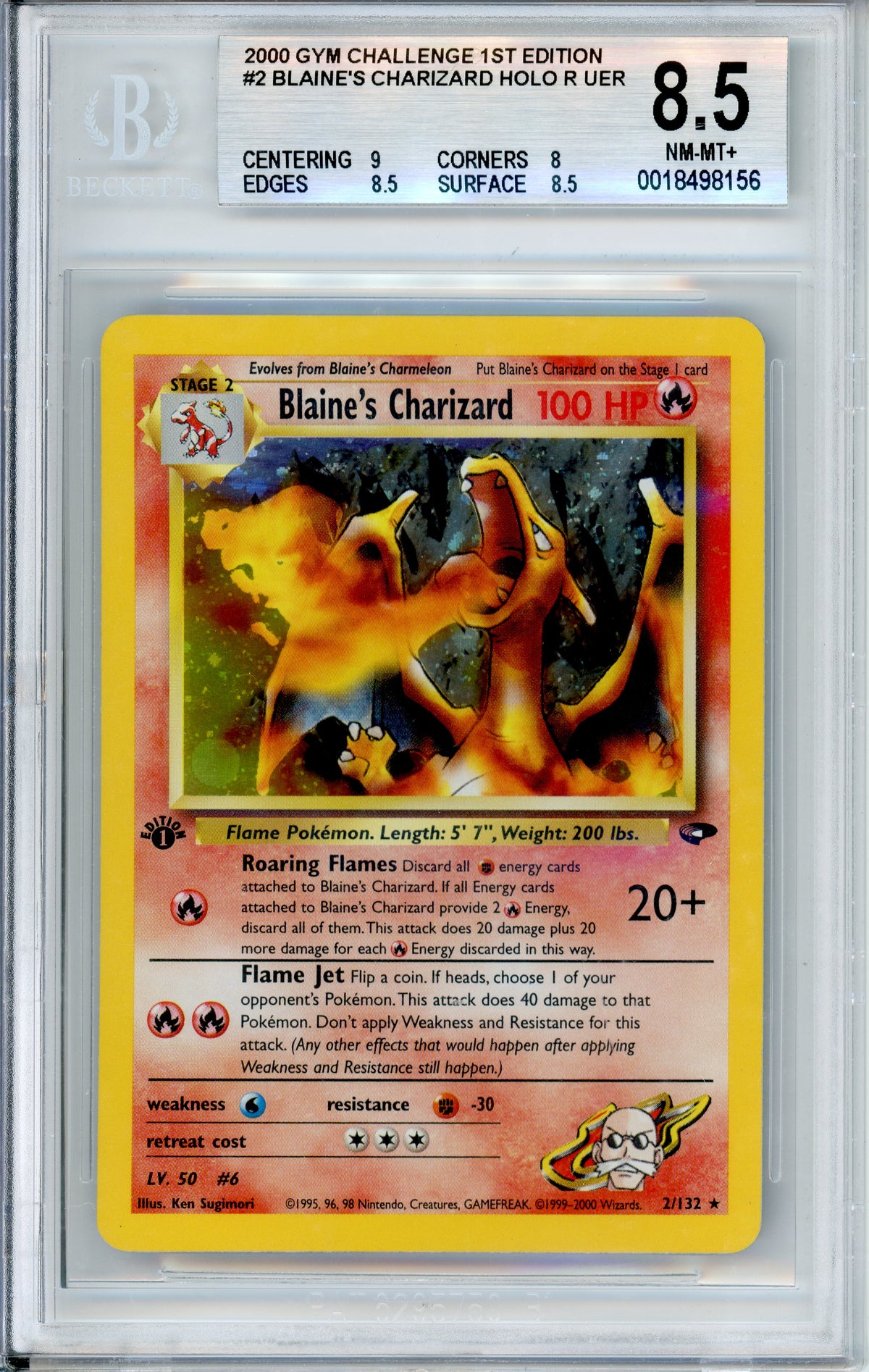Pokemon Graded: Blaine's Charizard 1st Edition 2/132 Gym Challenge (2000) Beckett 8.5
