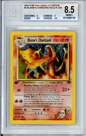 Pokemon Graded: Blaine's Charizard 1st Edition 2/132 Gym Challenge (2000) Beckett 8.5