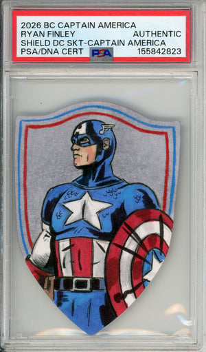 Shield Diecut Sketch Card: Signed Captain America Ryan Finley Authentic PSA/DNA Certified