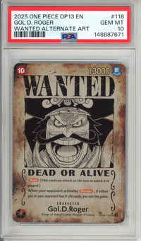 One Piece Graded: Gol D. Roger Wanted Poster OP09-118 Carrying On His Will PSA 10