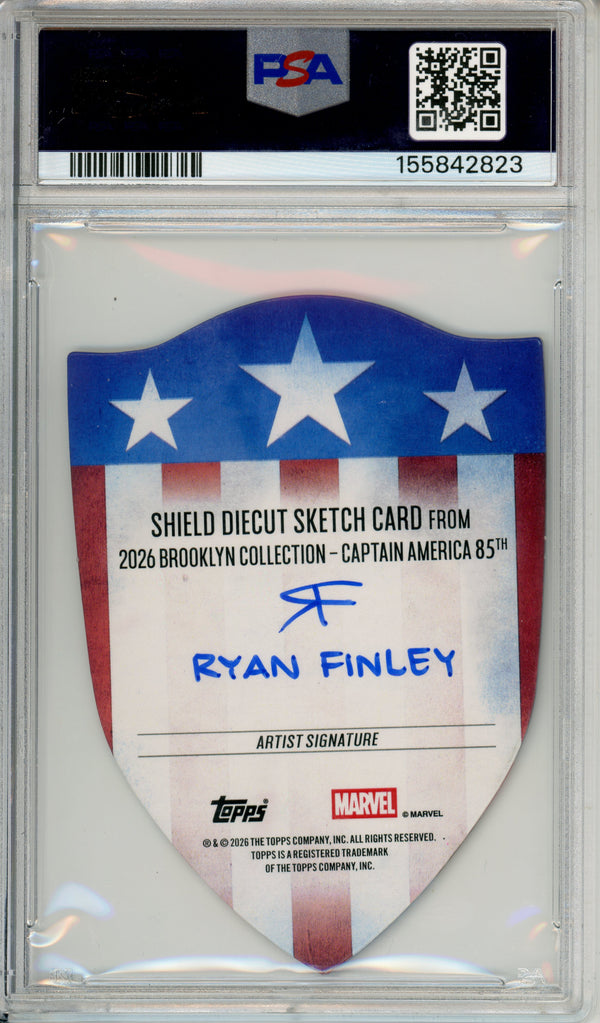 Shield Diecut Sketch Card: Signed Captain America Ryan Finley Authentic PSA/DNA Certified