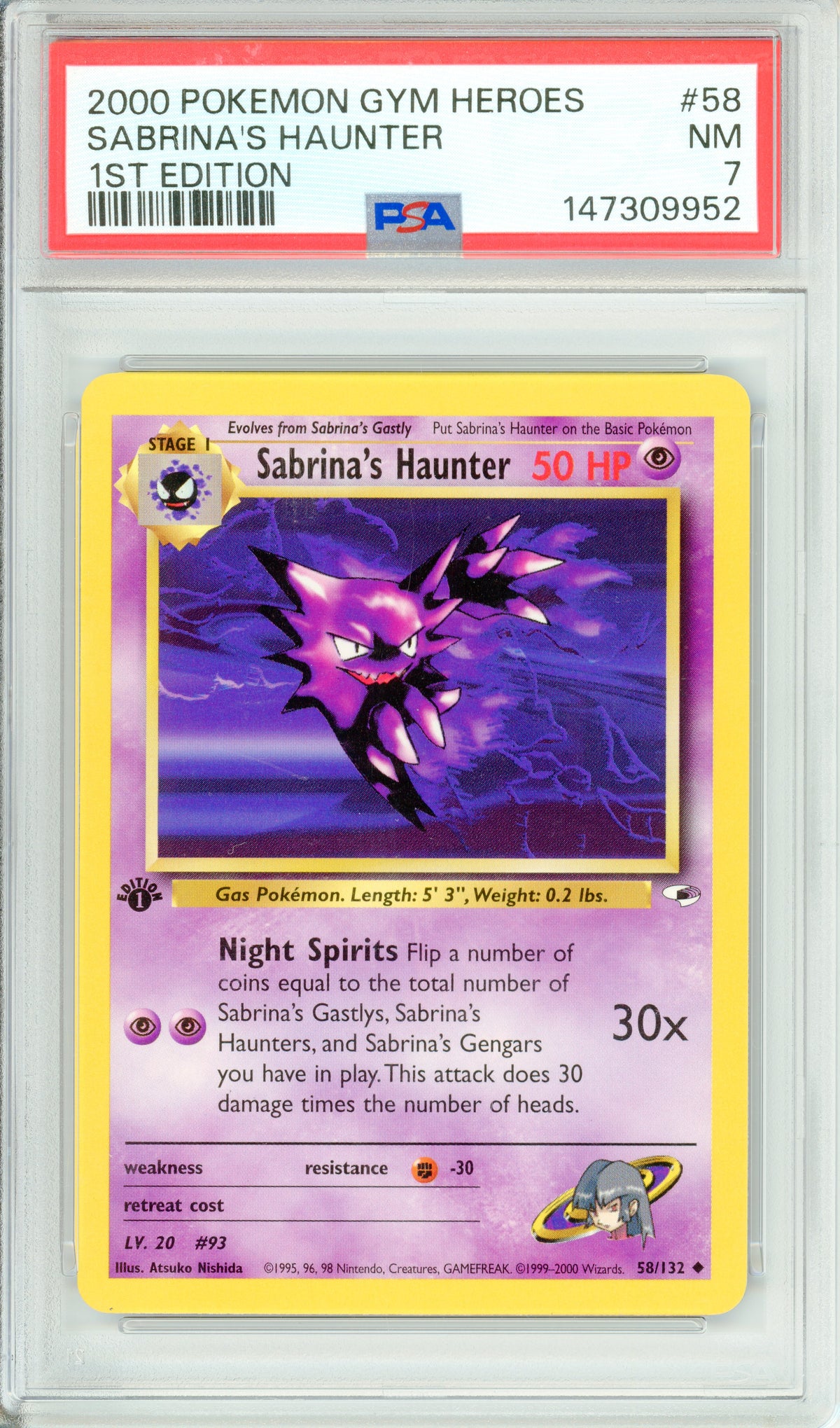Pokemon Graded: Sabrina's Gengar 1st Edition 58/132 Gym Heroes (2000) PSA 7