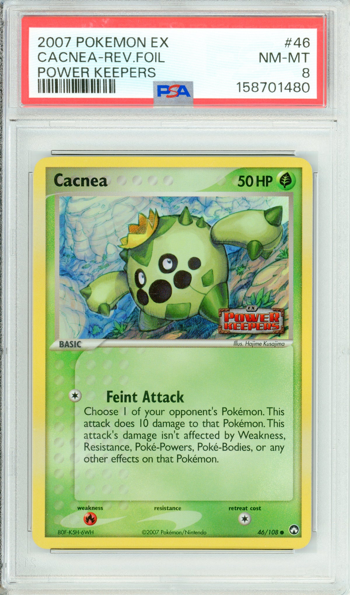 Pokemon Graded: Cacnea 46/108 Power Keepers (2007) Rev. Foil PSA 8