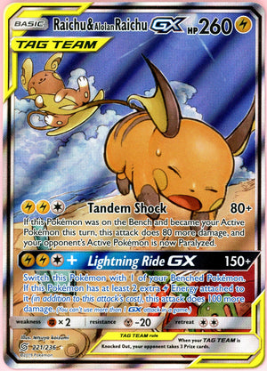 Pokemon Single: Raichu & Alolan Raichu GX 221/236 Unified Minds (2019) NM