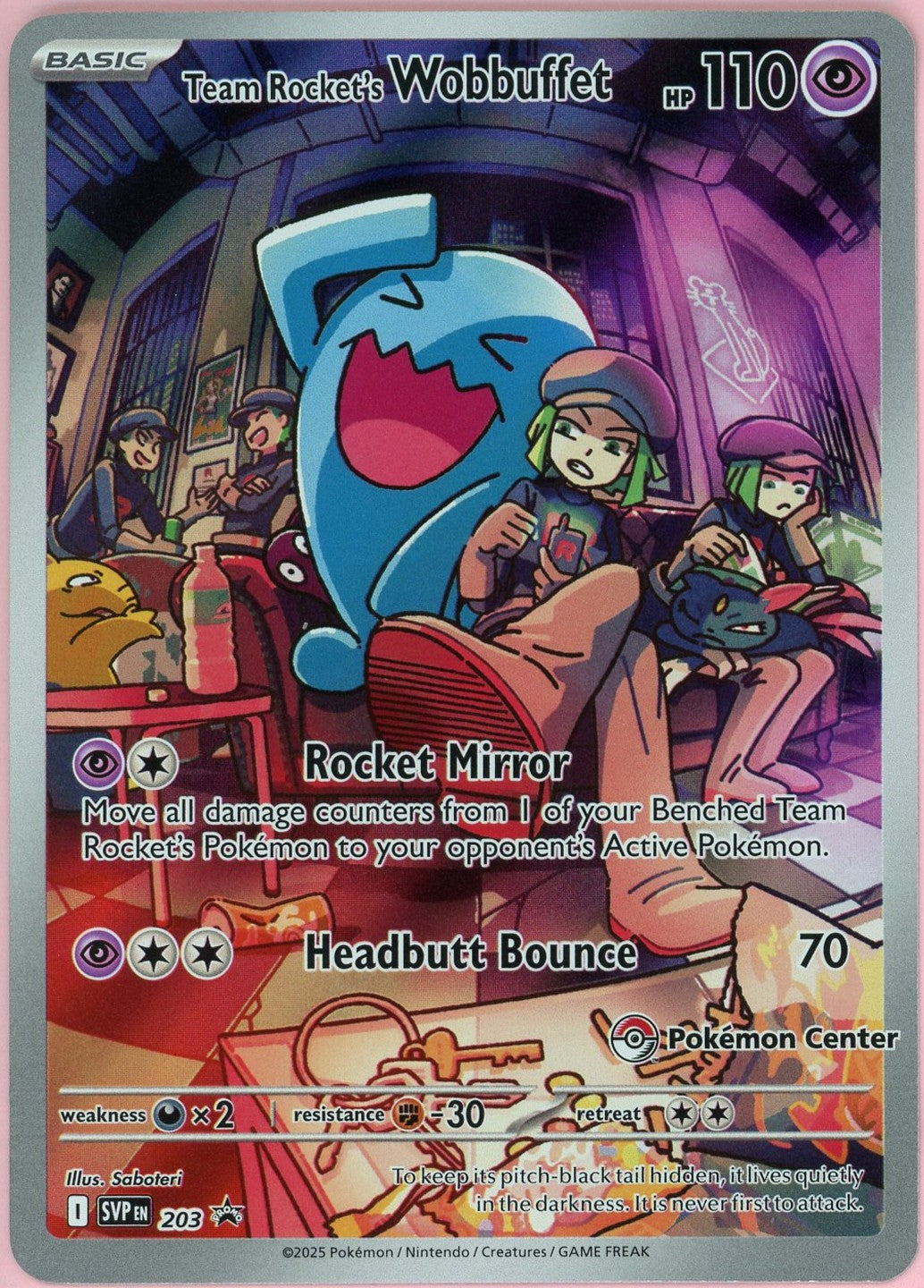 Pokemon Single Team Rocket's Wobbuffet #203 Destined Rivals PC ETB Promo (2025) Holo Stamped NM